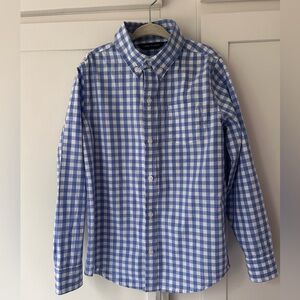 Janie and Jack boys light blue and white checkered button down shirt size 7